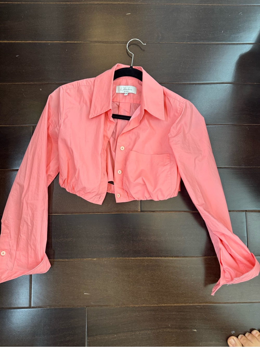 L'Academie Cropped Button-Front Shirt Jacket in Coral Pink